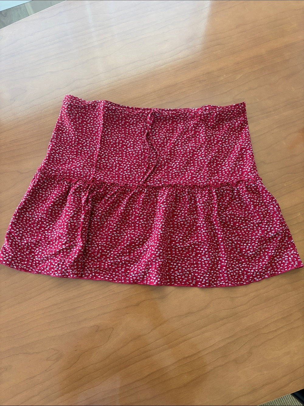 Red Floral Drawstring Mini Skirt